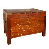 Teak Trunk w/ Brass Leaf Pattern Inlay